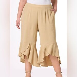 Women's Tan Ruffle Hem Pants